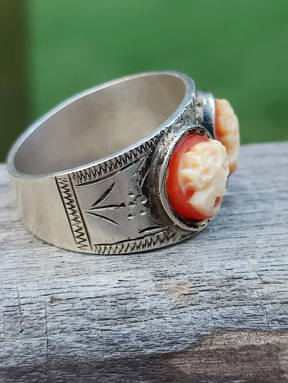 Antique 800 Silver Cameo Ring